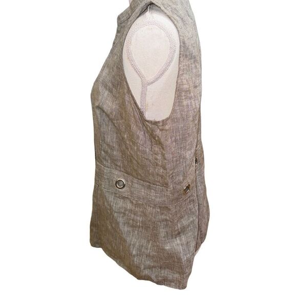 Tweeds Tan Neutral 100% Linen Sleeveless Button Down Top- Size Large - Picture 7 of 8